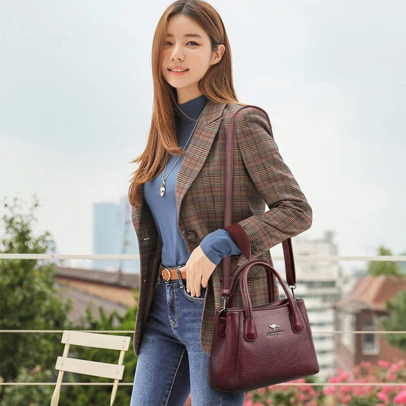 2 Pockets Solid Color Bucket Bag Leather Shoulder Bag for Women 2024 Luxury Handbags Women Bag Designer Elegant Lady Hand Bag