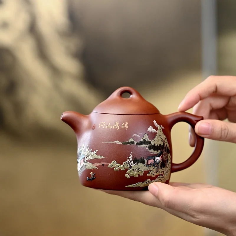 【 Changtao 】 Yixing Purple Clay Pot Fully Handmade Tea Mulberry And Jinzi Red Mud Painting Qin Quan 340cc