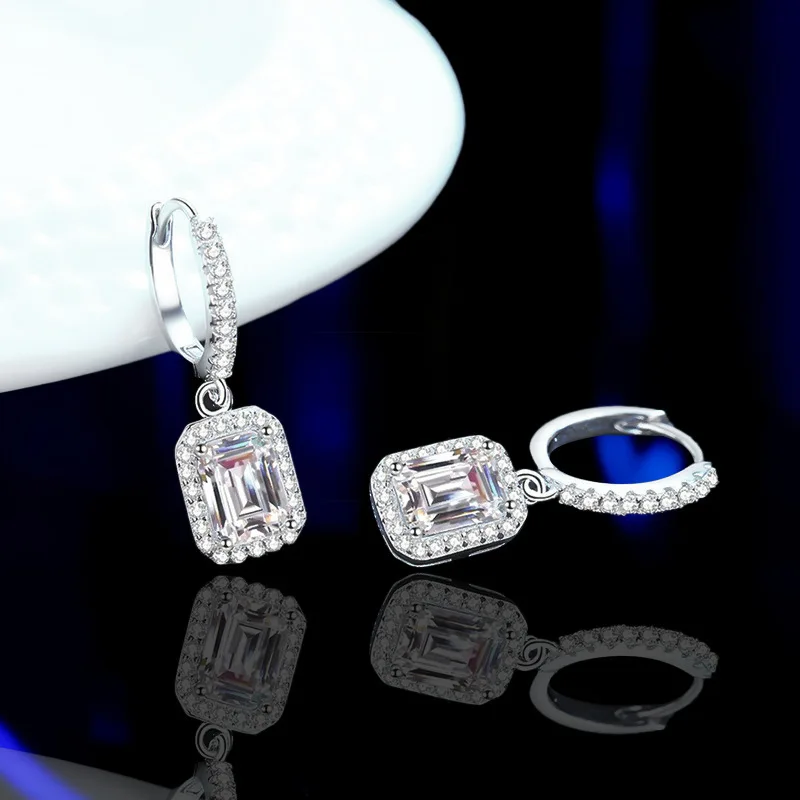 Brilliant 1/2 CT Moissanite Diamond Emerald Cut Drop Earrings for Women, Platinum PT950 Female Erarring Wedding Birthday Gifts