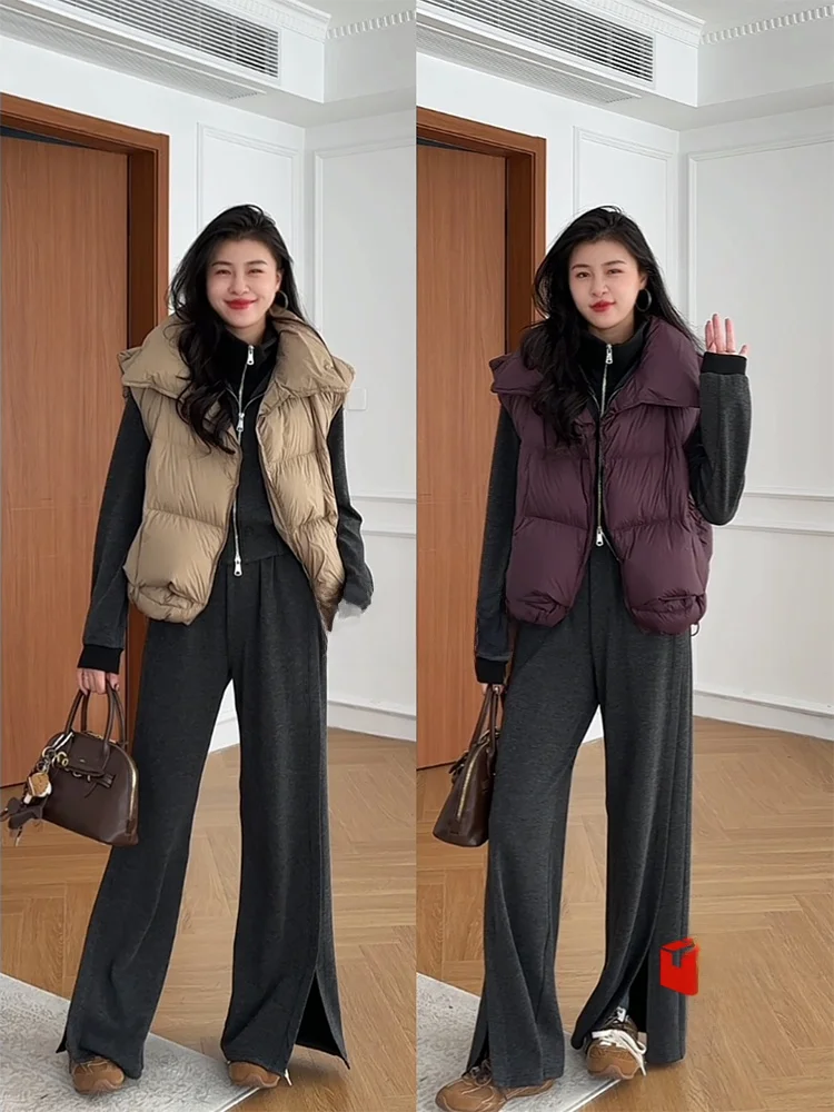 

Пуховый жилет Zhang a Xing: повседневный, однотонный, легкий, теплый, с воротником-стойкой, свободный крой, уличный стиль, осень-зима, новинка