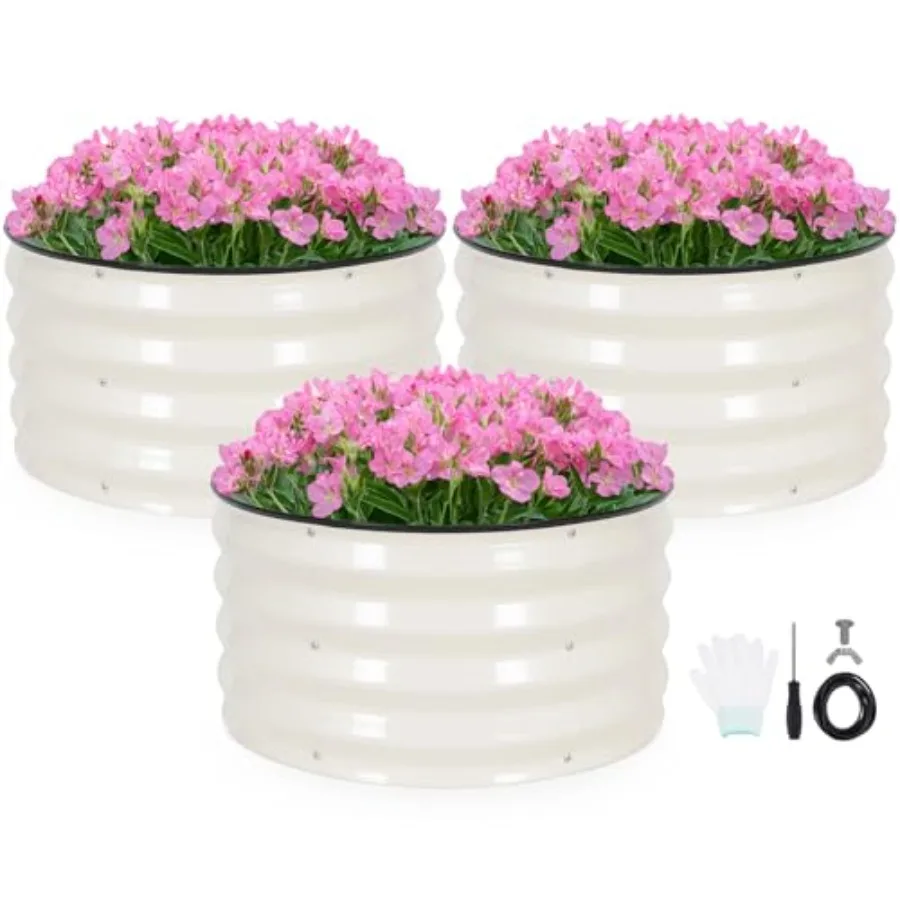 

Комплект из 3 круглых оцинкованных приподнятых грядок INNO STAG — 2×2×1 фут, для выращивания овощей и фруктов на открытом воздухе