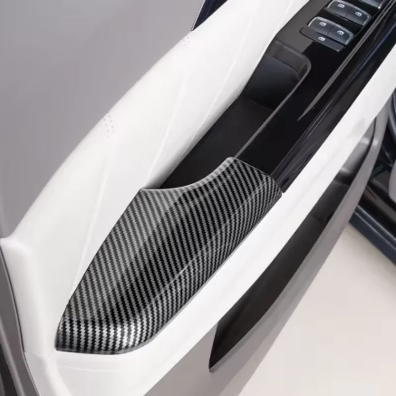 For Kia Carnival Sedona KA4 2021 - 2024 ABS Interior armrest panel sticker frame Pearl Silver Carbon fiber pattern Interior