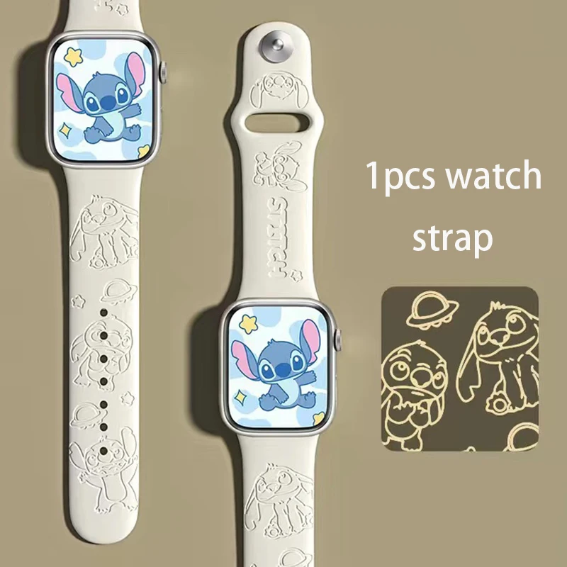 Stitch Apple Watch Strap Kawaii Disney Engraved Printed Girls Cute Anime Watch Strap Versatile Decoration Elastic Skin Friendly