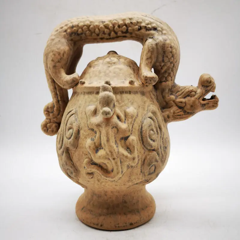 Retro Dragon Statue Reverse Flow Pot Antique Porcelain Ornament Folk Art Collection Modern Exquisite Crafts ornament