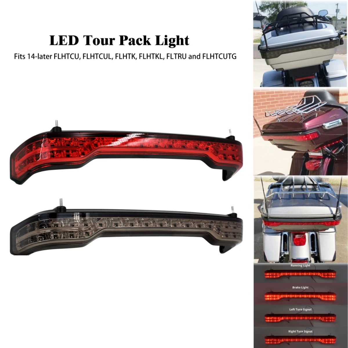 Motorcycle Tour-Pak King Rear LED Light Tour Pack Brake Turn Signal Tail Lamp For Harley Touring Road Glide Limited 2014-2024