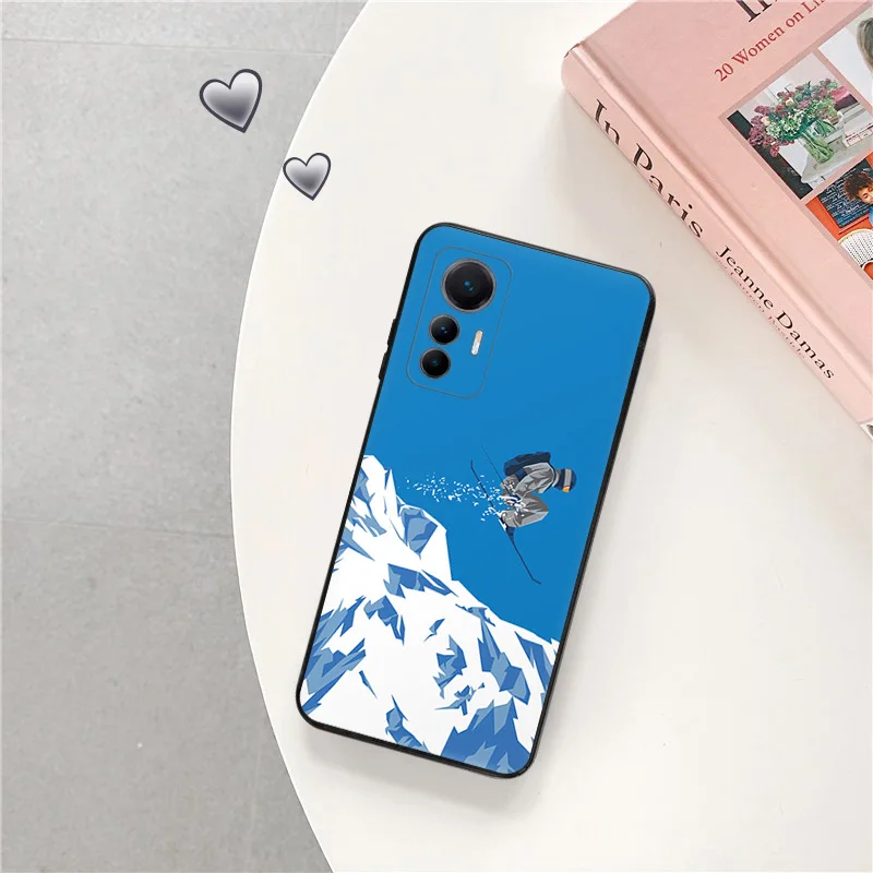 Phone Case for Xiaomi 13 12 12x 12t Redmi Note13 Note12 13c 12c 12s Cool Ice Snow Ski Jump Cartoon Soft Black Anti-Drop Cover