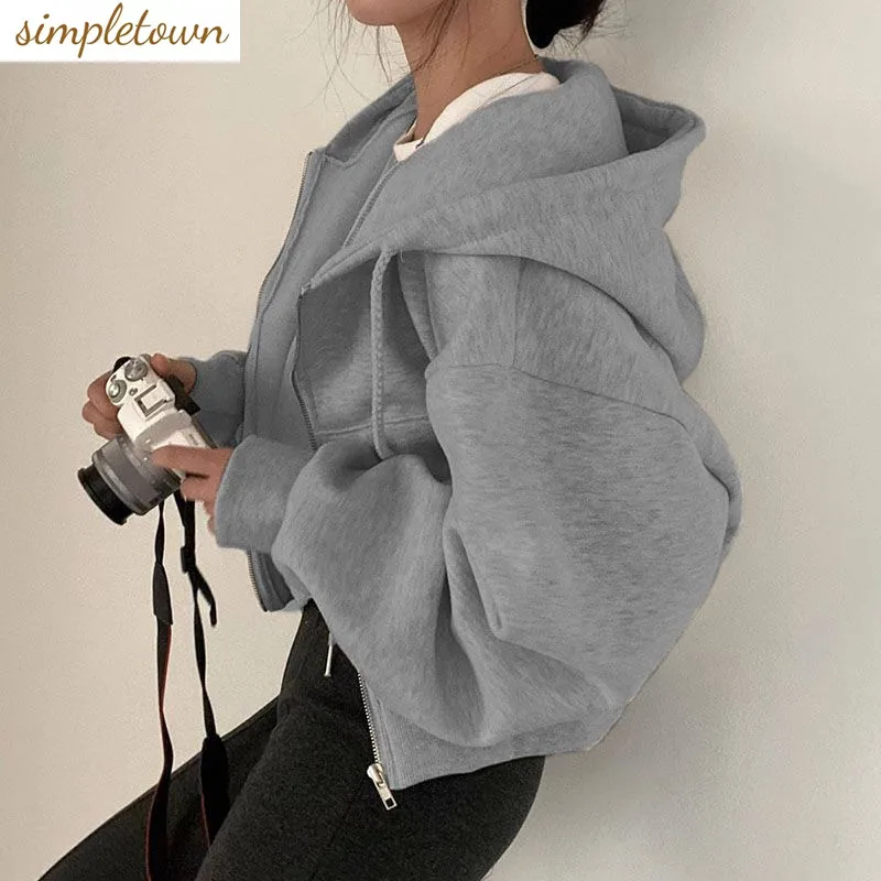 

Autumn new fashion short slim zipper warm solid color hooded slim fit jacket
