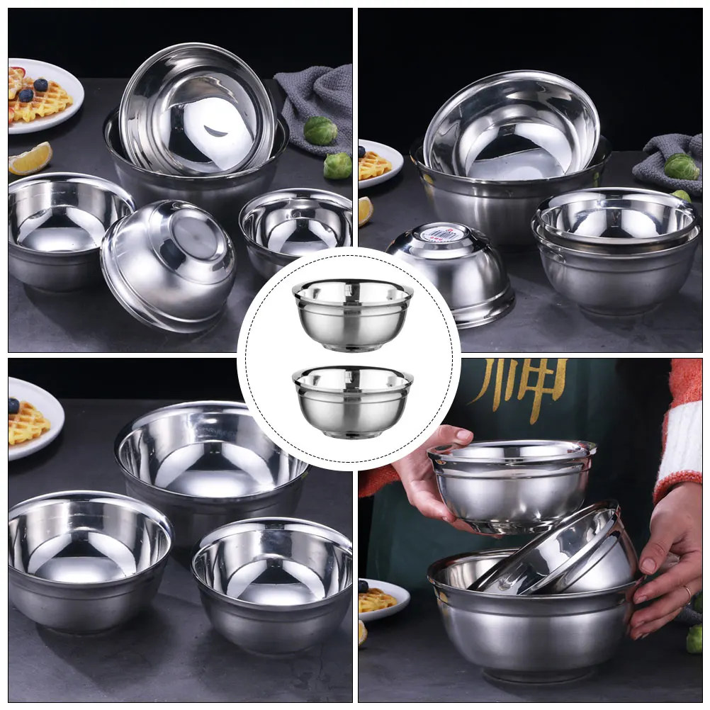 

2Pcs Thickened Double-Layer Stainless Steel Bowls Heat Insulation Insulated Rice Soup Noodle Bowls Household Kitchen Food