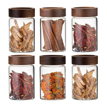 Glass Food Storage Jars with Screw Airtight Seal Acacia Wood Lids,Spice Jars with Lids,…