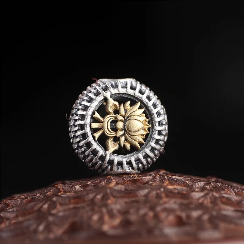 Pure Silver Inlaid Copper Lotus Back Cloud Tibetan Style Hollow Carving DIY Buddha Beads Bracelet Accessories Charm Craft Gift