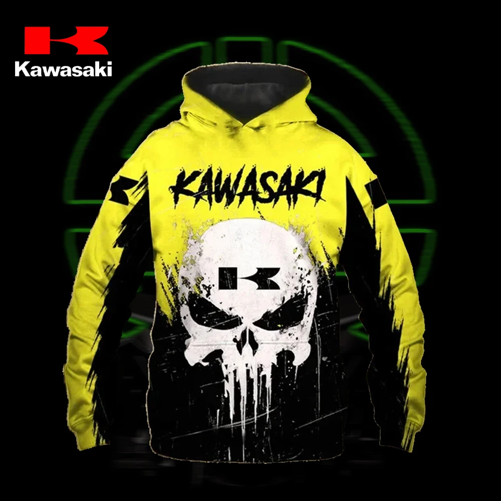 

25 New Kawasaki Off Road Sportswear High Quality Men's Clothing Skeleton Pattern Hoodies Street Motorcycle Uniform Sports Hoodie