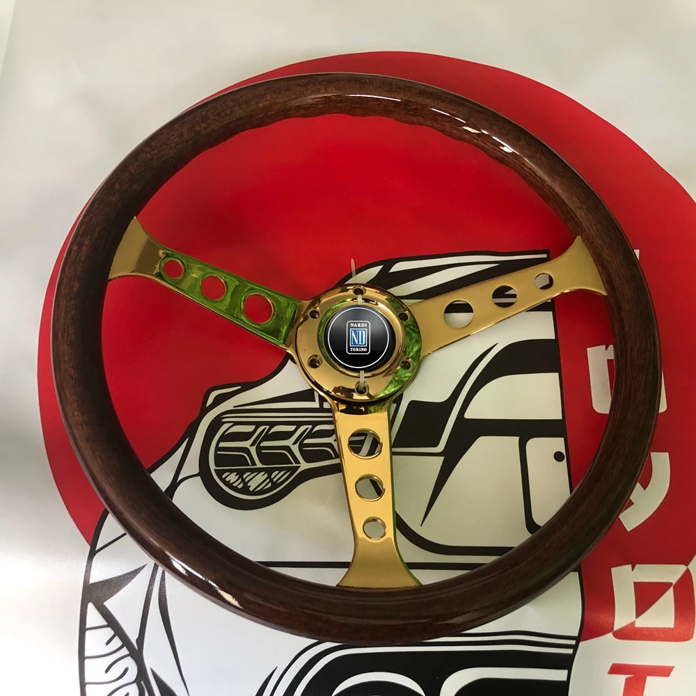 Classic Gold Universal 15Inch Racing ABS Nardi Wood Steering Wheel Car JDM Wood Steering Wheel Volantes For VW HONDA TOYOTA BMW