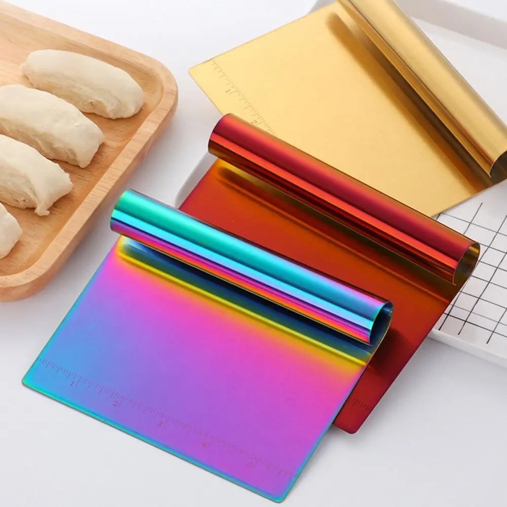 الفولاذ المقاوم للصدأ المعجنات قاطع العجين قياسات مقبض مريح البيتزا مكشطة علامات واضحة متعددة الأغراض كعكة مقسم #3