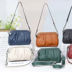 Fashion New High Quality Soft Real Leather Women Designer Handbags Shoulder Bags Ladies Armpit Bag Solid Color Pleated Tote Bags