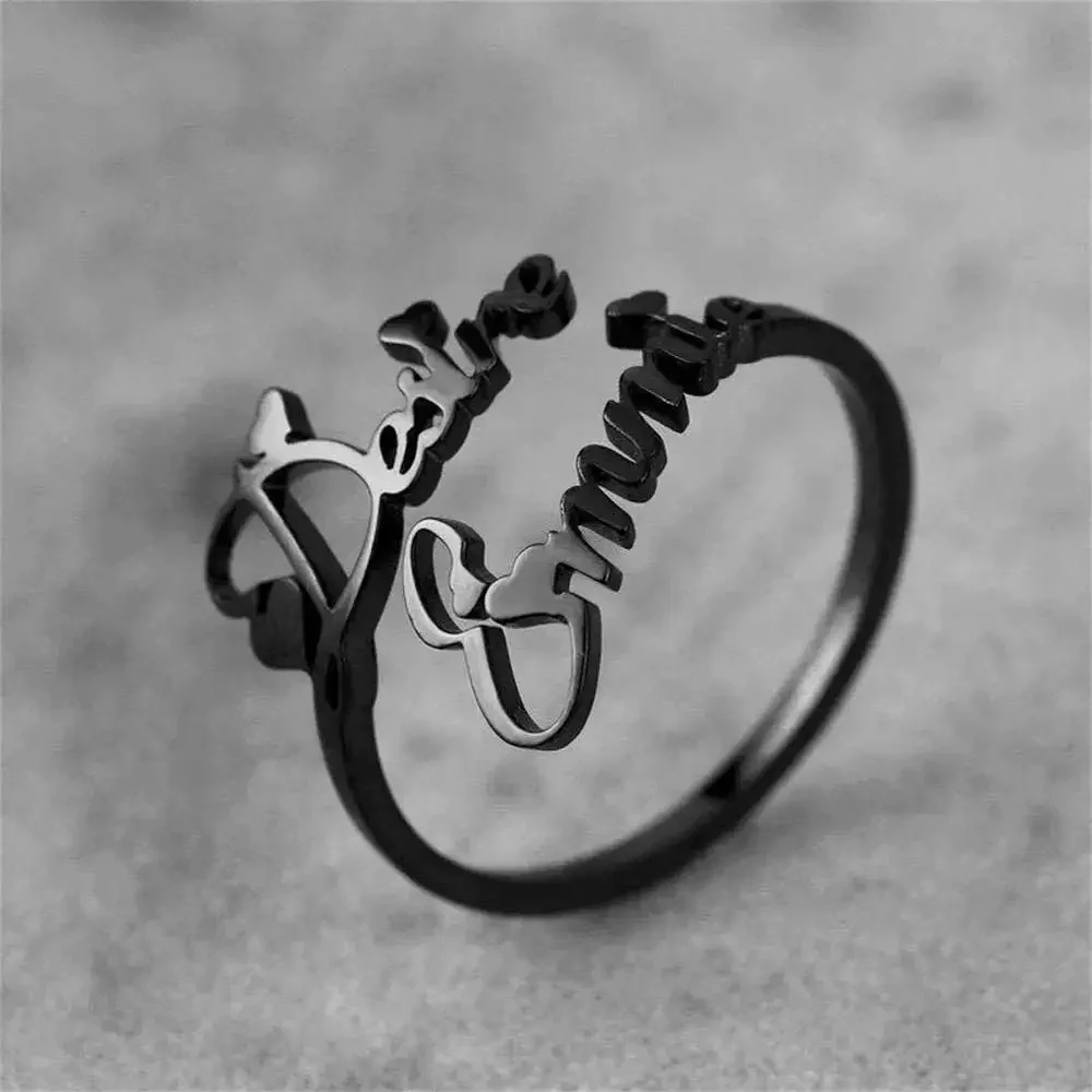 Personalised Custom Double Names Ring Gold Stainless Steel Open Adjustable Couple Promise Rings for Women Romantic Jewelry Gifts