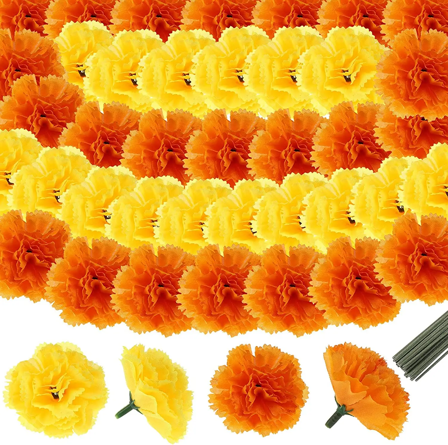 Artificial Marigold Flowers Halloween Silk Mexico Flowers for Birthday Party Diwali Halloween Thanksgiving Party Decor 2023