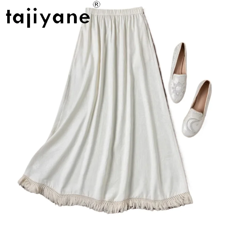 

TAJIYANE 100% натуральная шелковая юбка из тутового шелкопряда молочно-белого цвета, женская длинная юбка для отпуска, летняя юбка, женская одежда 2026