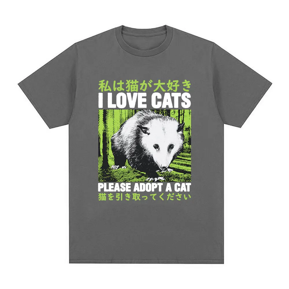 I Love Cats Opossum Funny T Shirt Men Fashion Short Sleeve T-shirts Casual Cotton Oversized Short Sleeve T-shirt Tops Streetwear