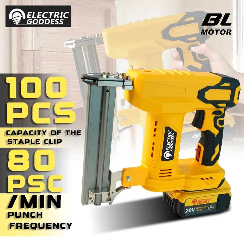 Cordless Electric 2 in 1 Nailer/Stapler Gun,with 500pcs F32 and 500pcs K22 Nail For Dewalt 20V Battery Pin