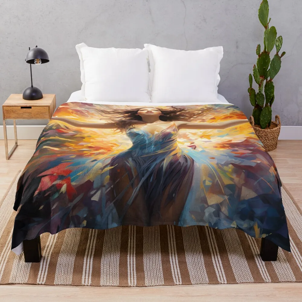 Ethereal watercolor painting of a woman wearing wings Throw Blanket Single Blankets For Baby Flannel Fabric Blankets