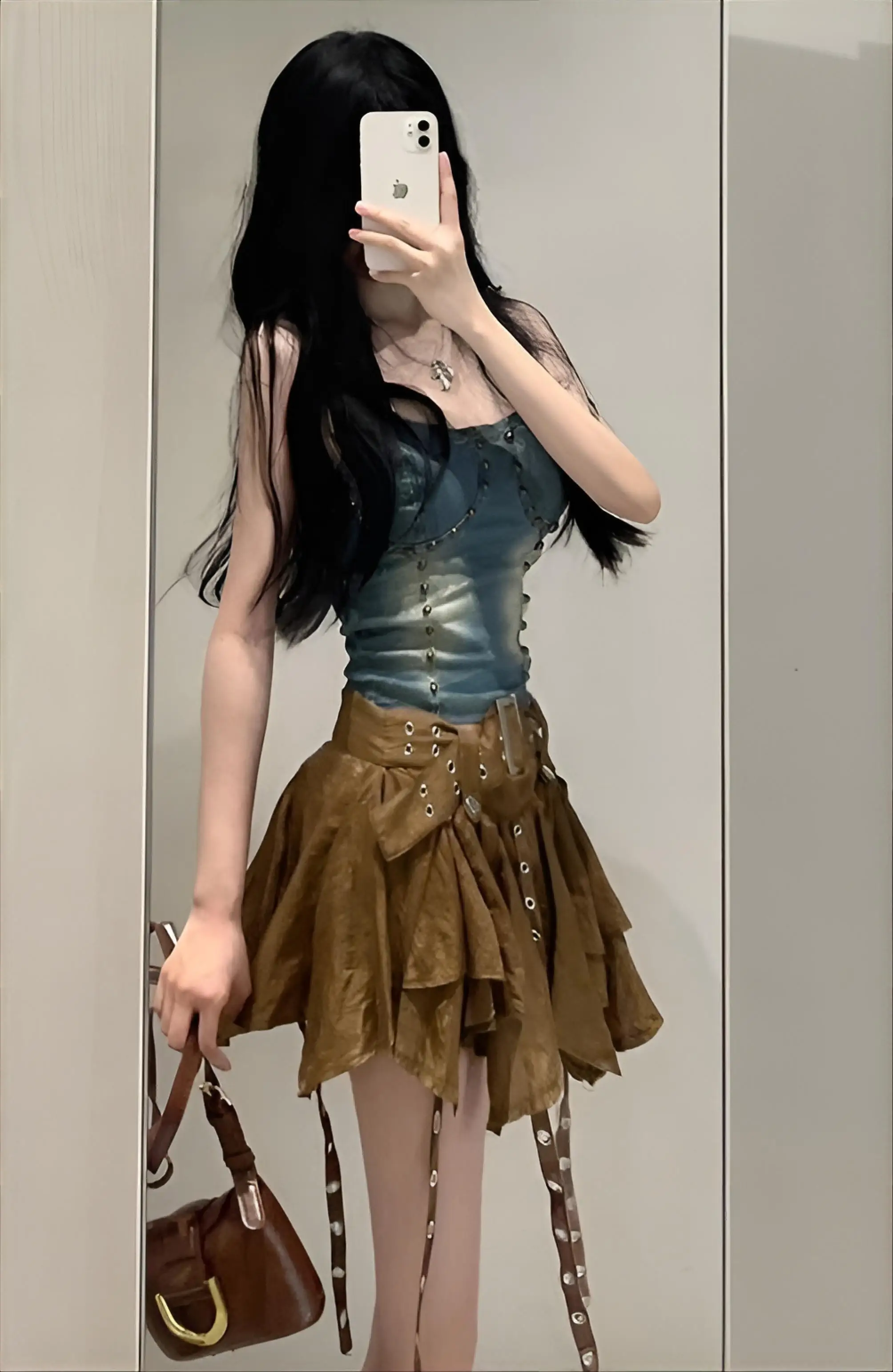 

Skirts Denim Women Patchwork Cargo Pockets Asymmetric Distressed Raw-Edge Streetwear Punk Gothic Ripped Faded Washed Vintage Ins