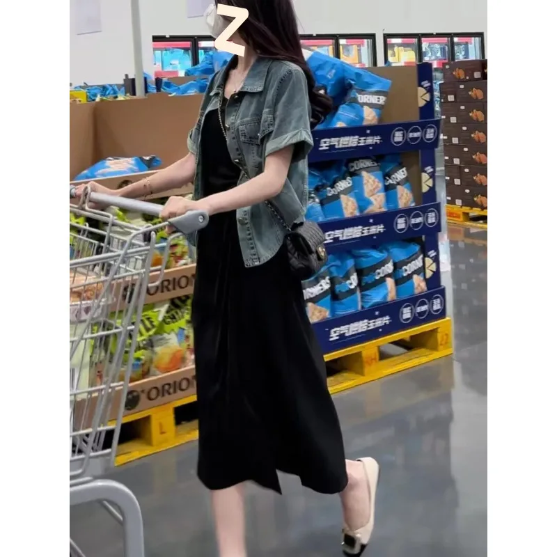 Cappotto di jeans oversize da donna in pelle scamosciata autunnale, vestibilità ampia, patchwork, coulisse, a strati, a quadretti, oversize, con pieghe sul davanti