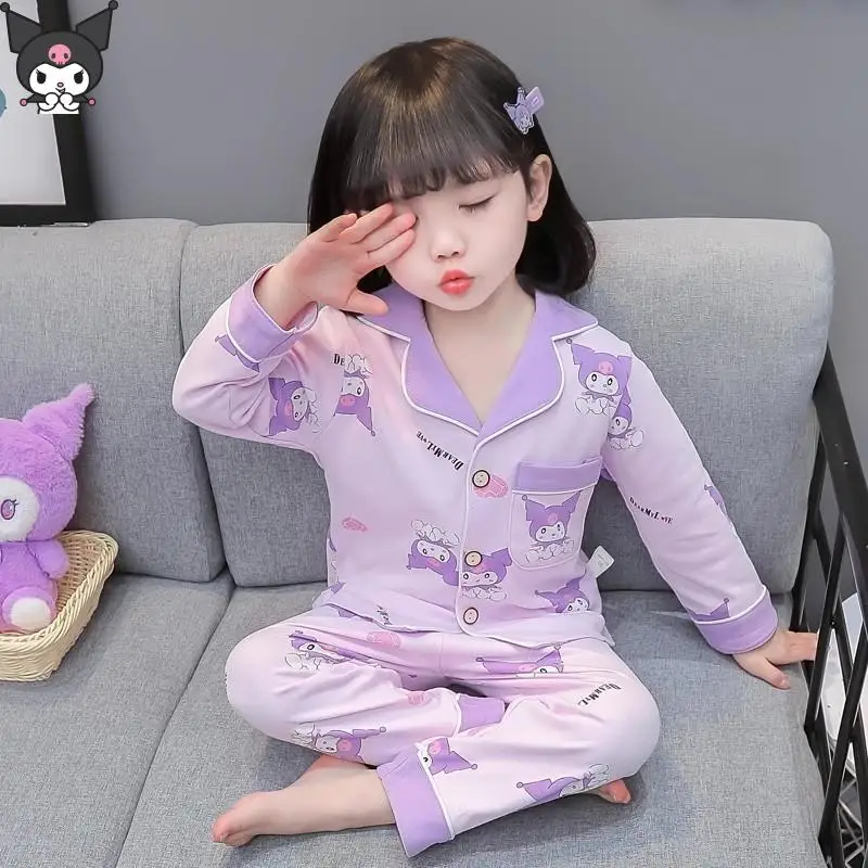 

Hello Kitty мультфильм аниме для девочек домашняя одежда с длинными рукавами Kuromi Kawaii Sanrio весна осень новый пижамный комплект дышащий хлопок
