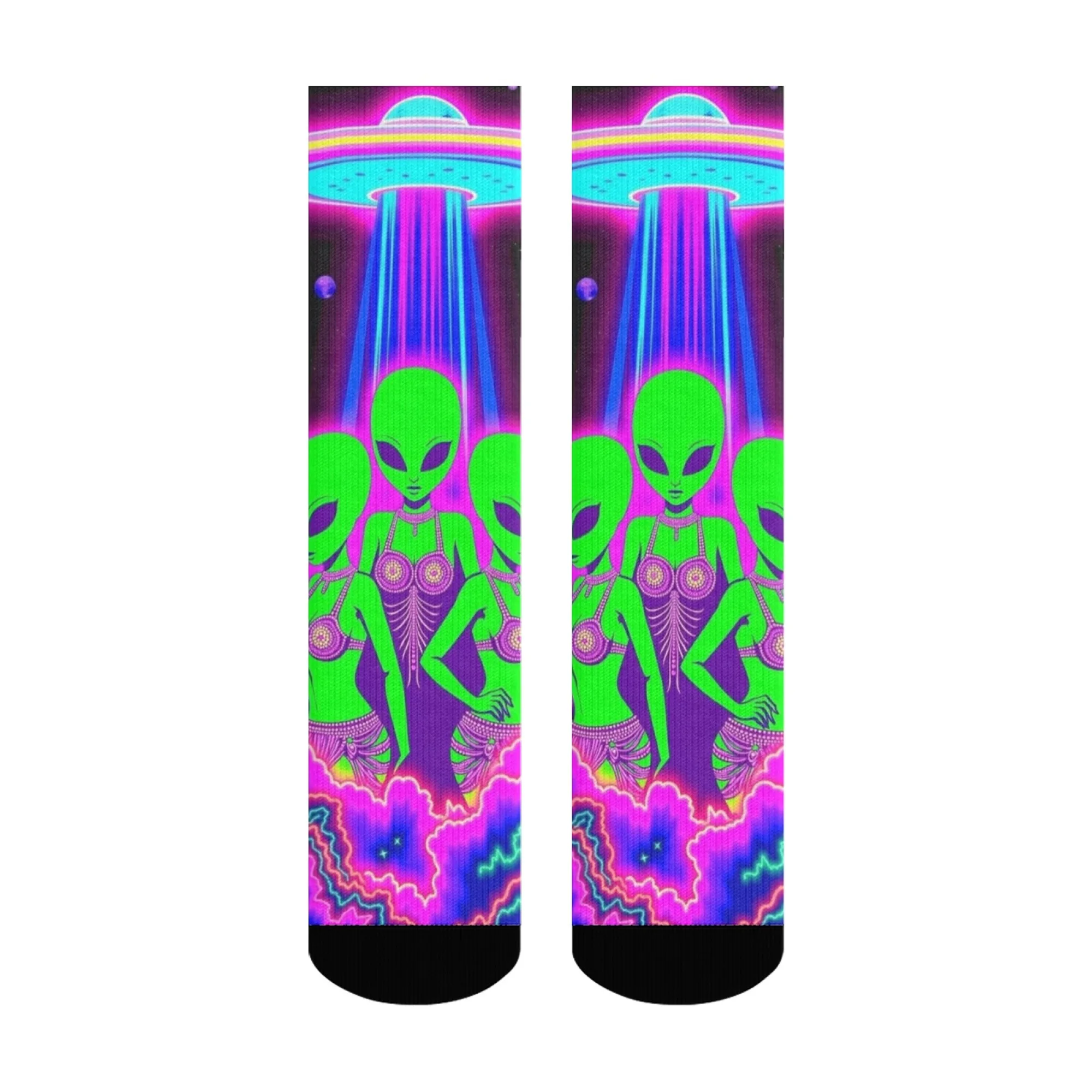 نيون مخدر الغريبة طباعة الرجال طاقم الجوارب لينة مريحة الجوارب غير رسمية للارتداء اليومي وموضوع الخيال العلمي مضحك نمط تريبي