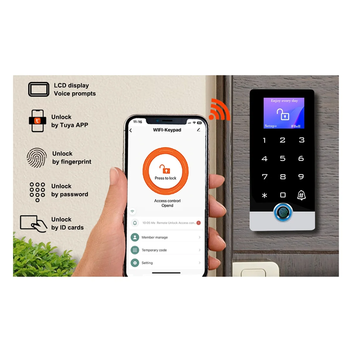 Full Metal WiFi TUYA Access Control System with LED Screen Voice Fingerprint Password Stand-Alone Door Access Keypad