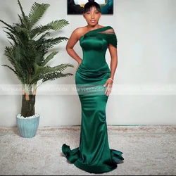 Customized Emerald Green Mermaid Bridesmaid Dresses Bride Maid of Honor Sweetheart Neck One Shoulder Long Wedding Guest Dress