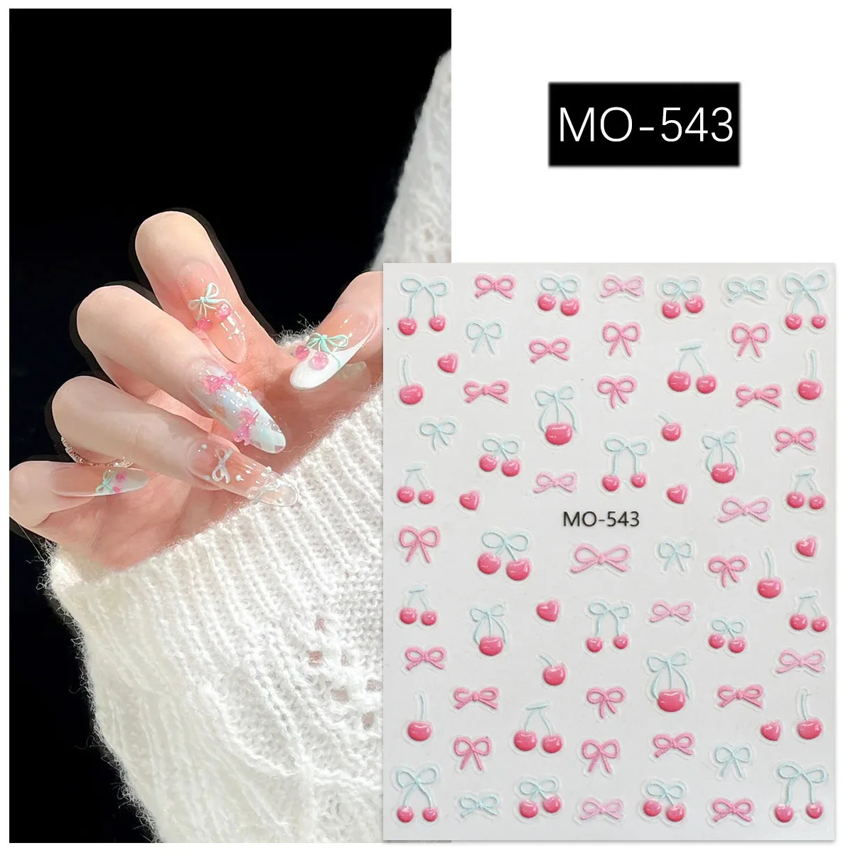 1 stks 3D Mint Cherry Strik Verse Jelly Nail Charm Stickers Reliëf Slider Decals Zomer Zelfklevende Manicure Decoratie