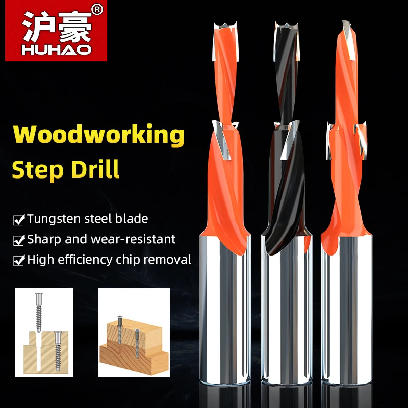 

HUHAO Woodworking Tools Two Stage Step Countersink Drill Bit Tungsten Steel Shank Diameter 10mm Chamfering Counterbore Drilling