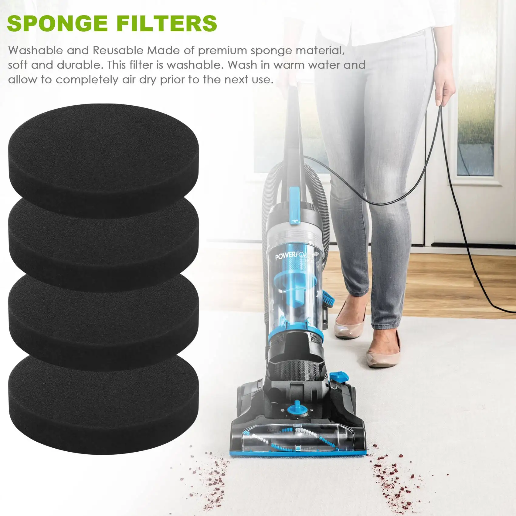 استبدال مرشح قبل المحرك ل الترددية ، مرشحات الإسفنج قابل للغسل ، دون اكياس و تستقيم فراغ ، يصلح ل غينيا ، Powerforce ، الحلزون ، 1608225 ، 4 قطعة