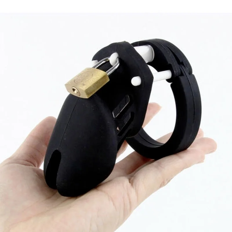 Male Silicone Chastity Cock Cage Penis Belt Lockable Device with 5 Cock Ring Penis Sleeve Lock Bondage Sex Toys for Men