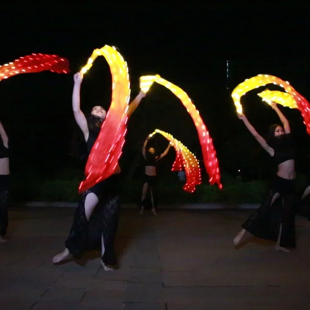 Accessori per la danza del ventre velo a ventaglio in seta a Led con 180cm di lunghezza rosso e giallo per la pratica del ventilatore da ballo e le prestazioni sul palco