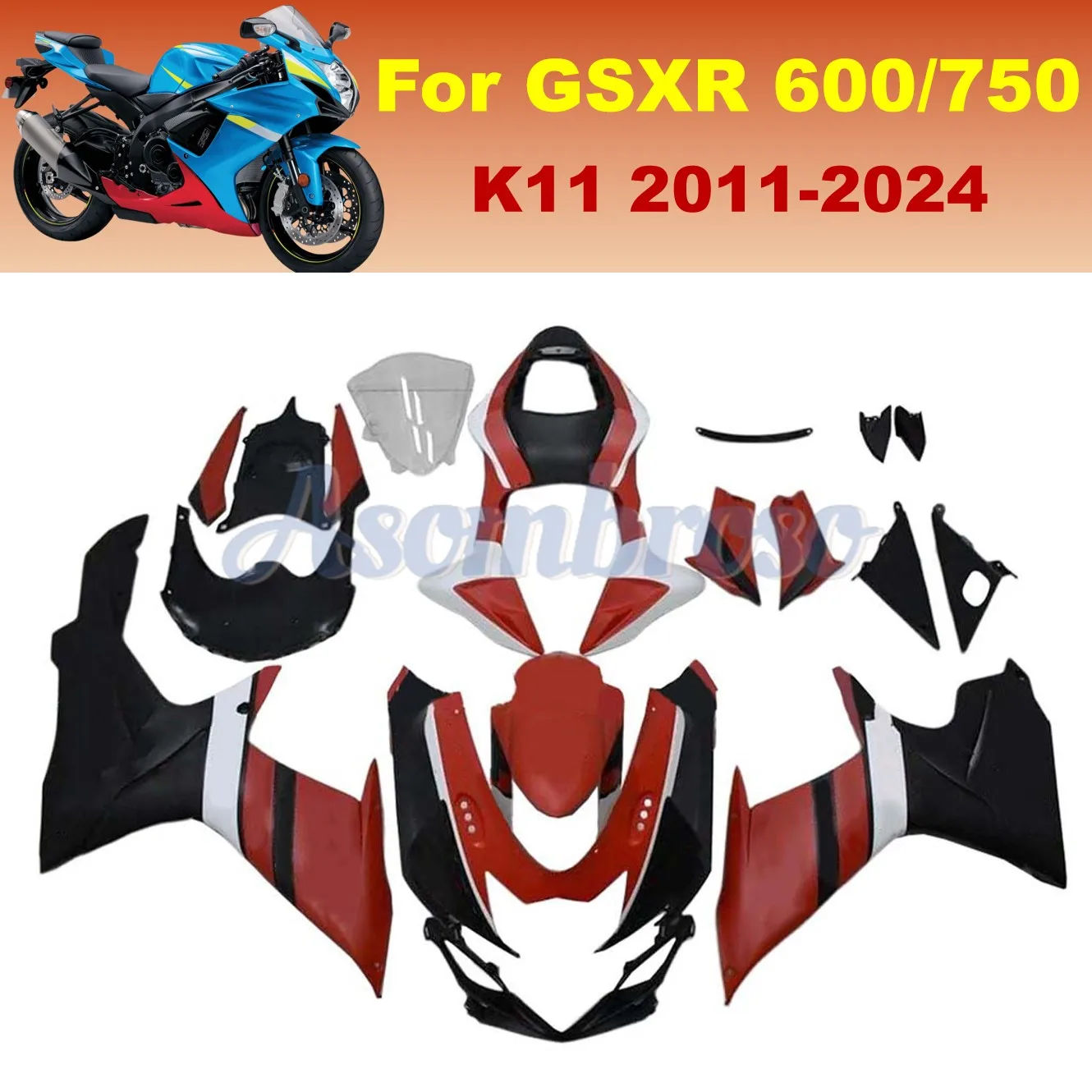 Carénages d'injection complets noirs et rouges, coque de moto, GSPoly 600, 750, 2023, 2024, 2016, 2013, GSXRfemale, GSXR750, K11, 2011-2023, 256