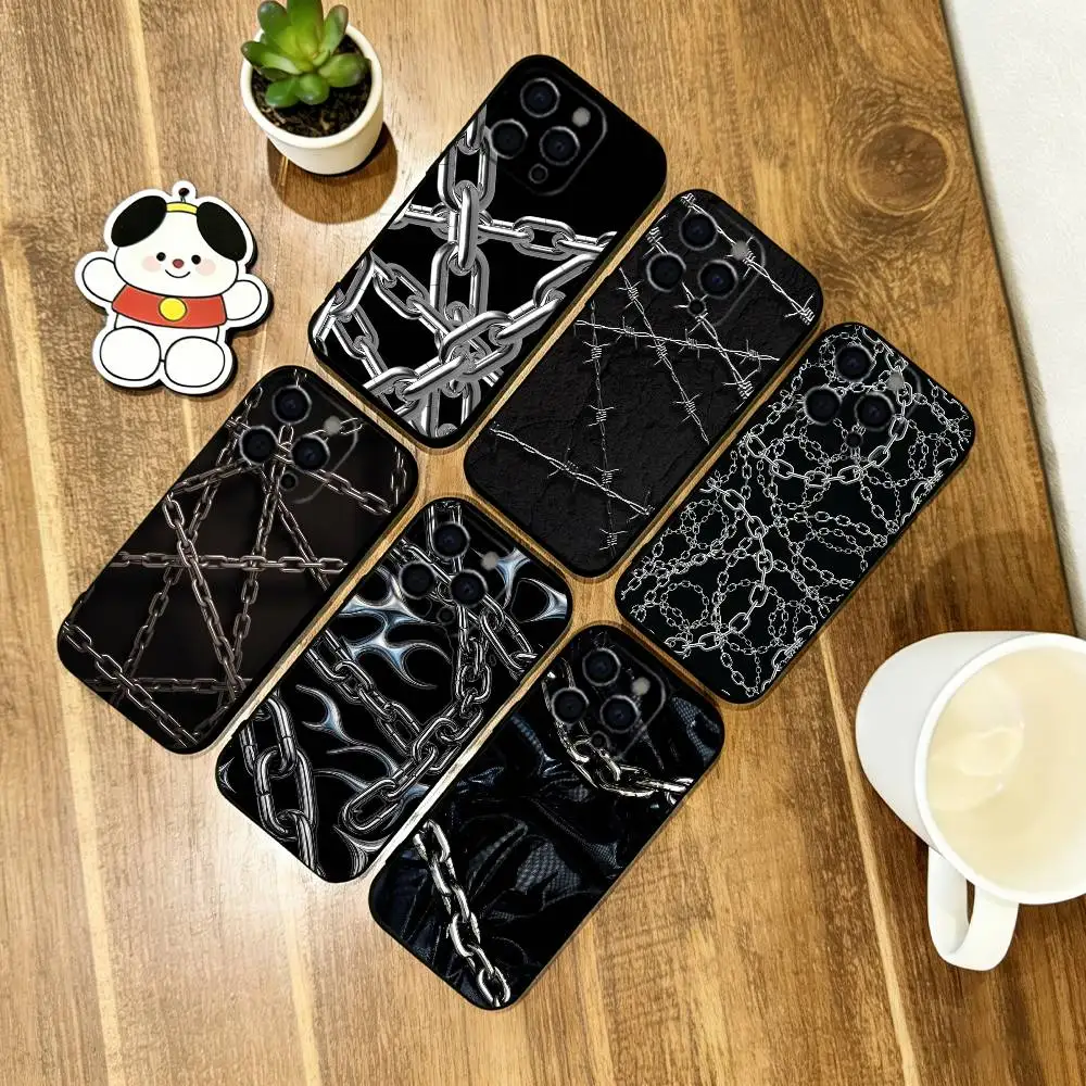 

Metal chain Phone Case For iPhone 17, 16,15,14,13,12,11 Plus,Pro Max, Others Soft Black Cover