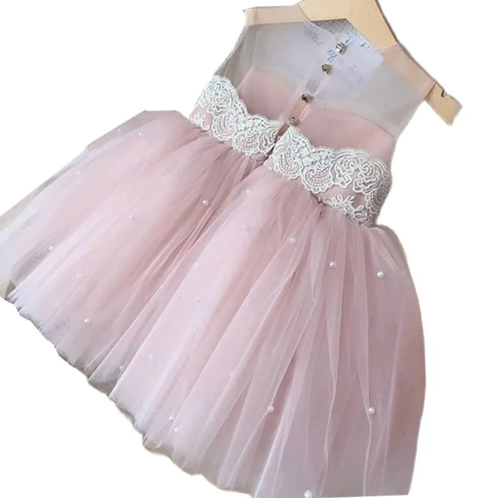 Vestido de pastel de encaje para niñas pequeñas, vestidos de novia de malla Floral sin mangas, ropa de verano para bebés de 2 a 14 años