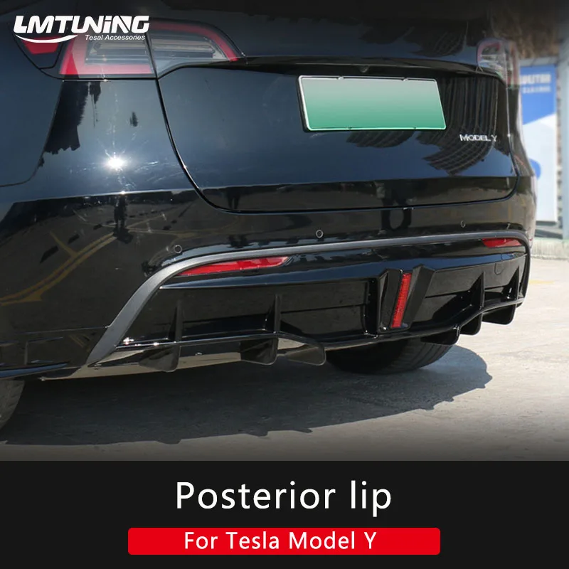 LMTUNING Rear Diffuser fits rear For Tesla Model Y2021 2022 Sedan Bumper Cover Lower Lip Spoiler Valance Protector Body KitsLed