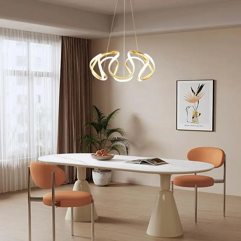 Modern Pendant Light Black/Gold Dimmable Chandelier Irregular Design LED Hanging Lamp for Living Room Bedroom Dining Room