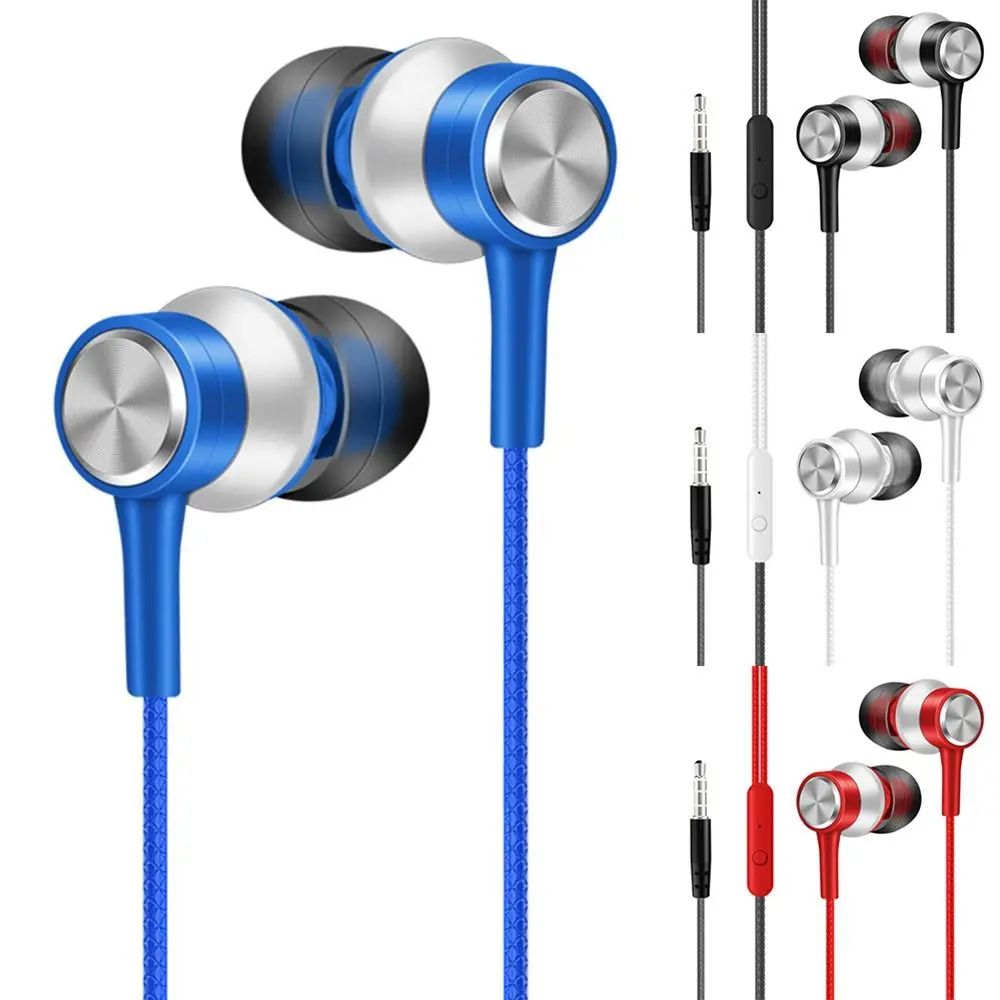 3.5mm Wired Headphones Sport Heavy Bass Wire Controlled In-ear Phone Earphones Stereo Headset with Mic Music Gaming Earphones