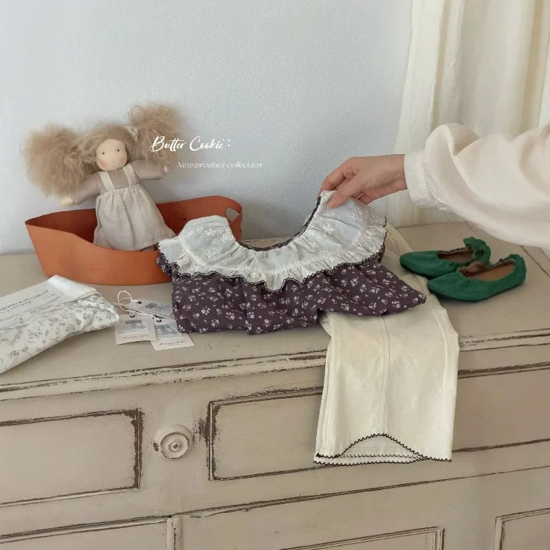 Korean Loose Casual Pants 2026 Spring and Autumn New Item for Baby Girls, Apricot Slim Straight Leg Micro Flared Pants