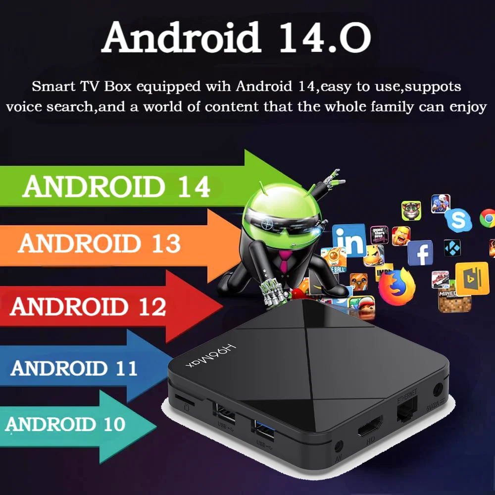 H96 MAX Pro Android Box TV Android 14.0 RK3518 4K с Wi-Fi 6 3D Google Assistant Netflix YouTube BT5.4 Smart TV Box 2025 Tvbox