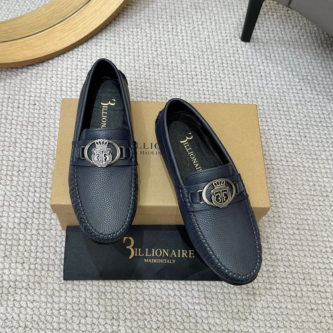 BILLIONAIRE BLLIYOSS Men Shoes Lychee Patterned Calf Leather Comfort High-Quality outdoor European Metal OLD MONEY Newly rich