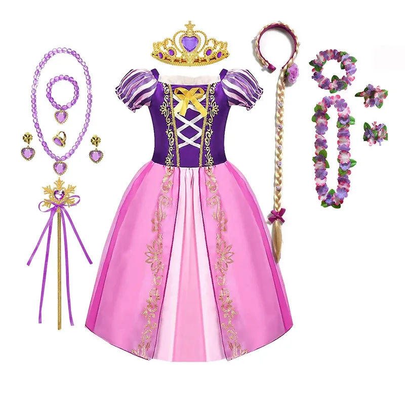 Robe princesse violette pour filles, Costume de luxe, robe de bal pour fête d'anniversaire, vêtements fantaisie pour Halloween et carnaval