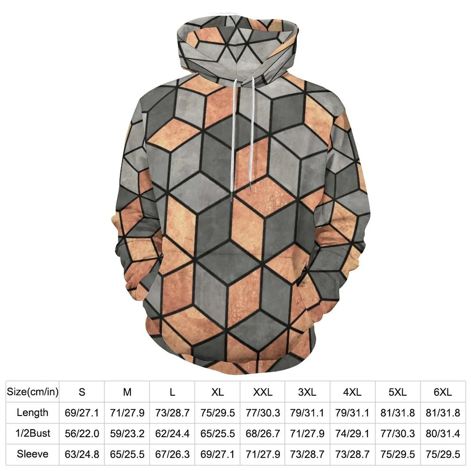 Nordic Print Hoodies Concrete and Copper Cubes Streetwear Oversized Pullover Hoodie Couple Long-Sleeve Design Casual Sweatshirts