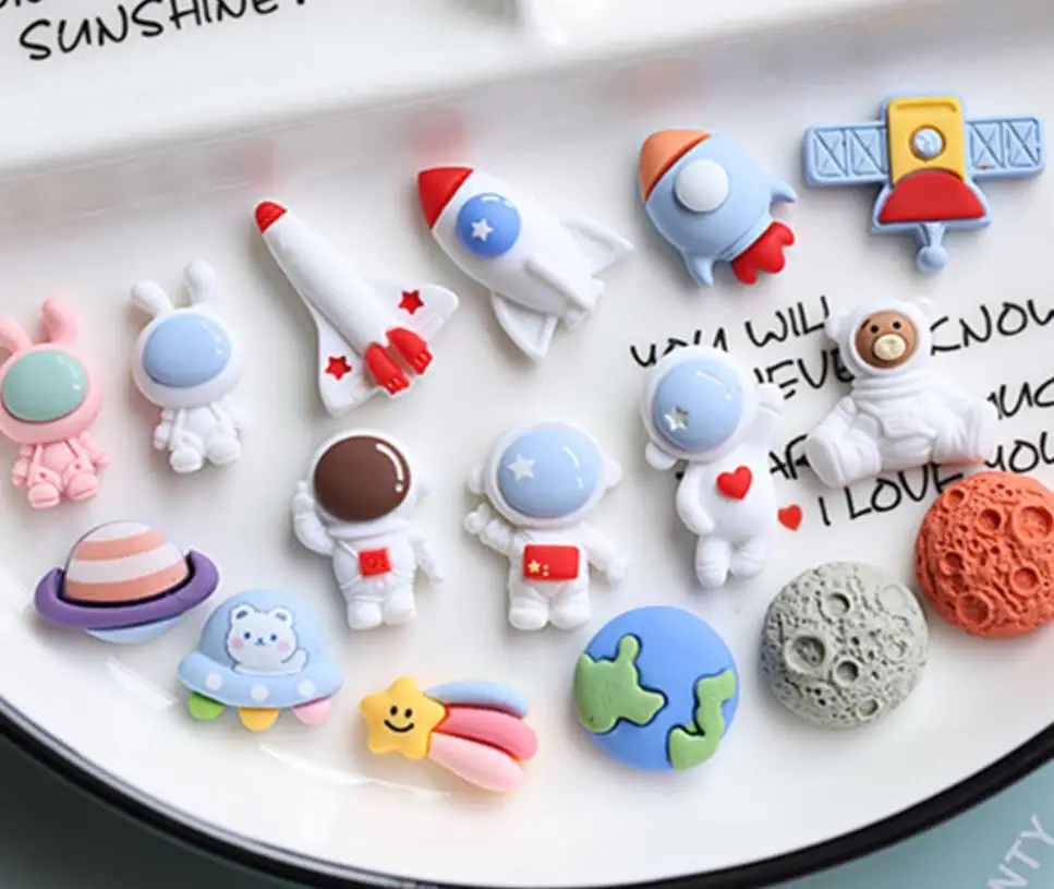 100pcs Kawaii Cartoon Moon Satellite UFO Astronauts Charms Resin FlatBack Scrapbooking Crafts DIY Jewelry Making Accessories