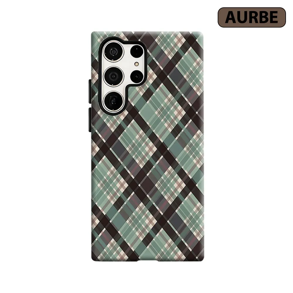 Muted Plaid Texture Phone Case For Samsung Galaxy S26 S25 S24 S23 Ultra Plus HD Hard Double Layer Film Cover