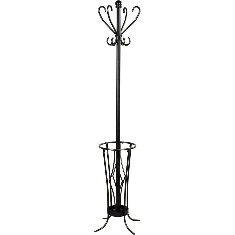 

Стильная черная металлическая вешалка для одежды с держателем для зонтов: улучшите хранение вещей в прихожей