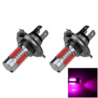 2x Pink Car H4 Head Light Front Blub 5 Emitters COB SMD LED P43t38 H108-P